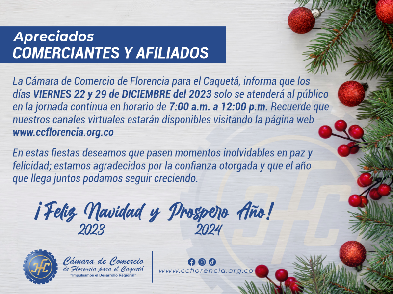 Horario de Atención en Fiestas de Fin de Año 2023