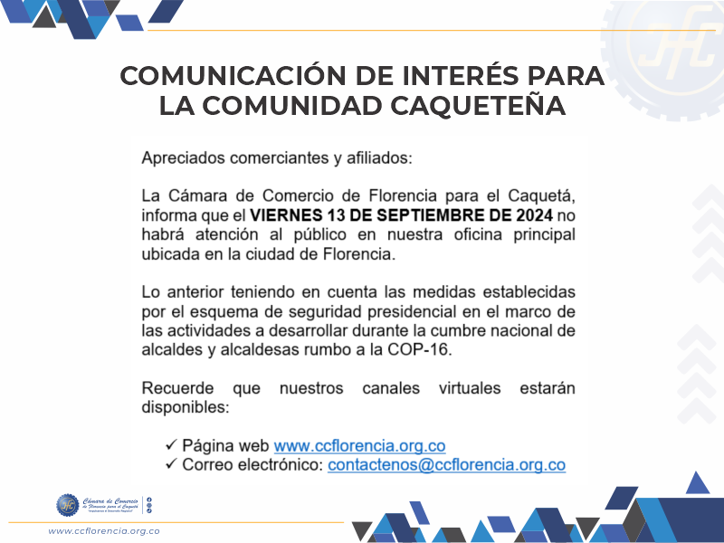 Comunicado de Interés para la Comunidad Caqueteña