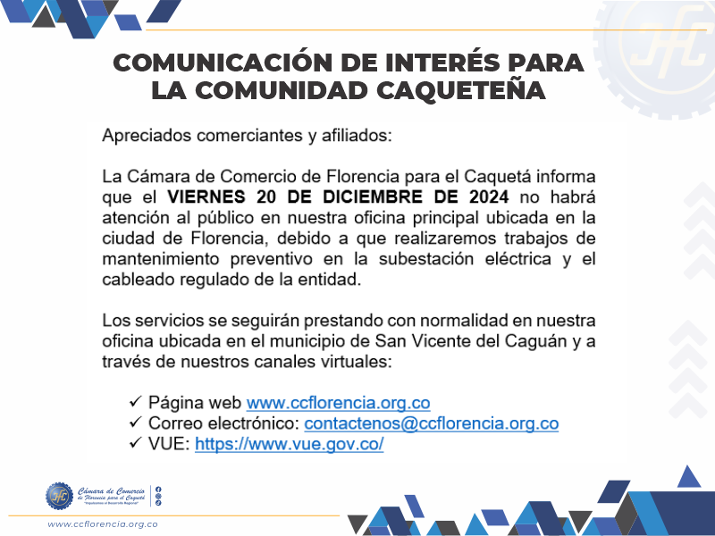 Comunicado de Interés para la Comunidad Caqueteña